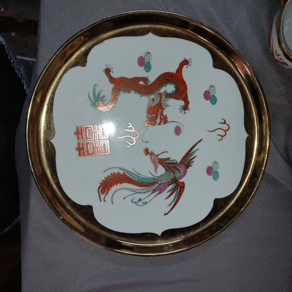 Vintage Gold Trimmed Asian PHOENIX Tea Set (4pcs) Hand-Painted - Picture 3 of 15